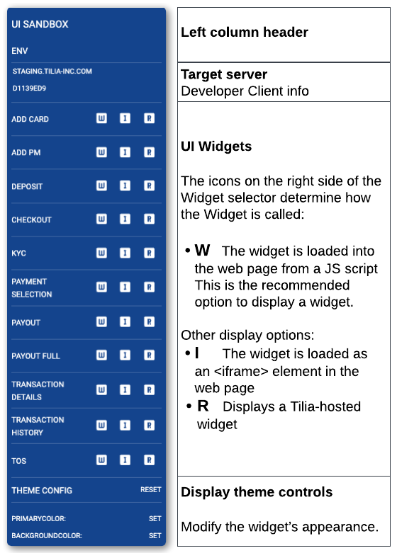 UI Sandbox - left column table